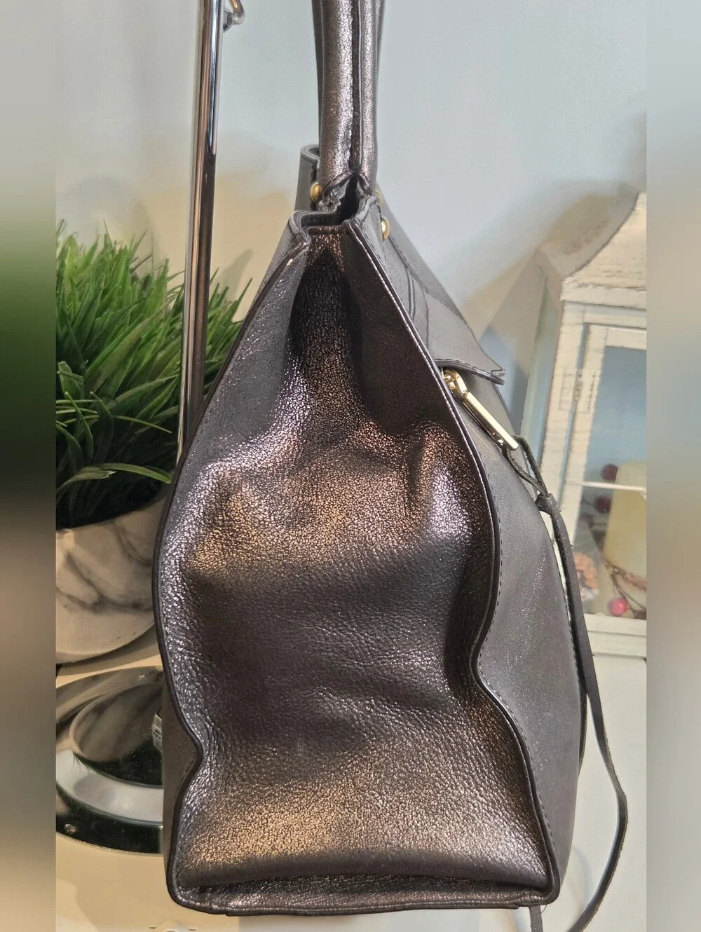 Rebecca Minkoff Medium MAB Tote Metallic Pewter Gunmetal Leather Bag